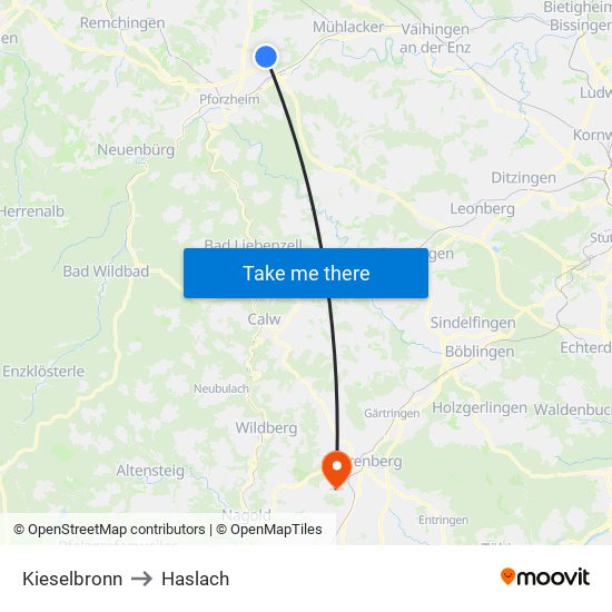 Kieselbronn to Haslach map