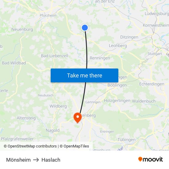 Mönsheim to Haslach map