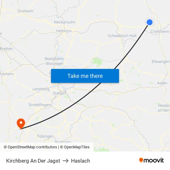 Kirchberg An Der Jagst to Haslach map