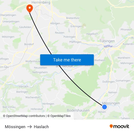Mössingen to Haslach map