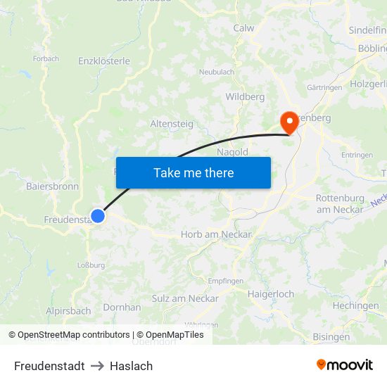 Freudenstadt to Haslach map