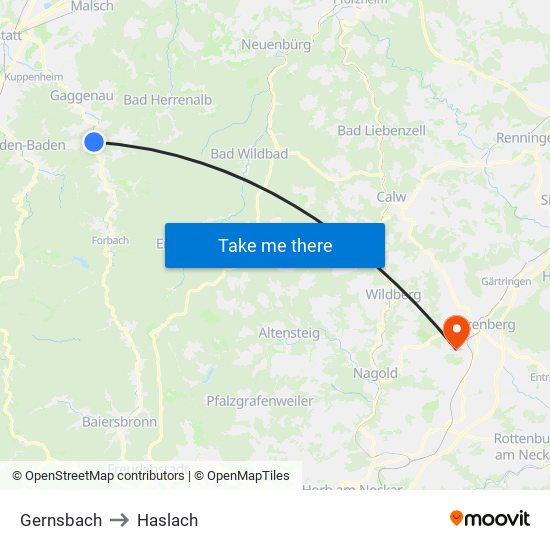 Gernsbach to Haslach map