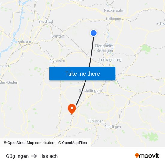 Güglingen to Haslach map