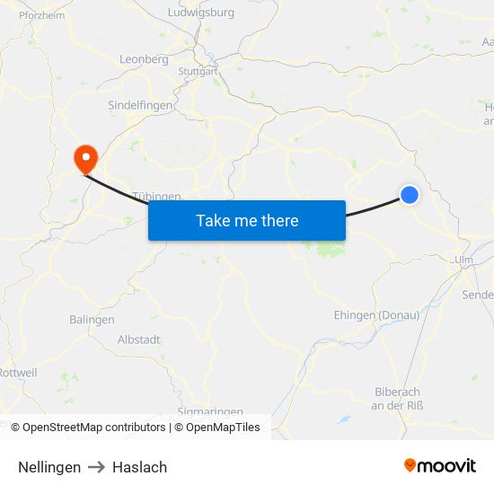 Nellingen to Haslach map