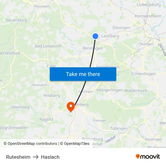 Rutesheim to Haslach map