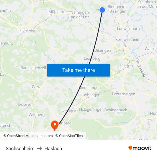 Sachsenheim to Haslach map