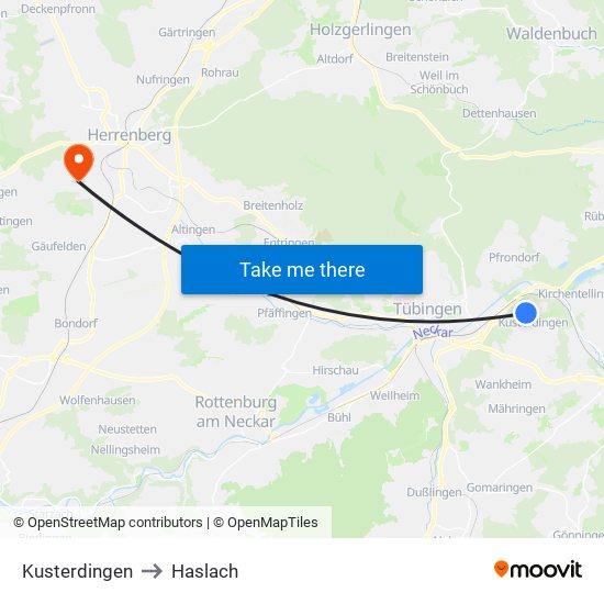 Kusterdingen to Haslach map