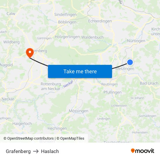 Grafenberg to Haslach map