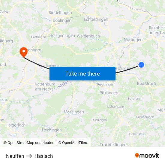 Neuffen to Haslach map