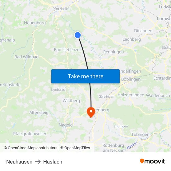 Neuhausen to Haslach map