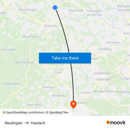 Neulingen to Haslach map