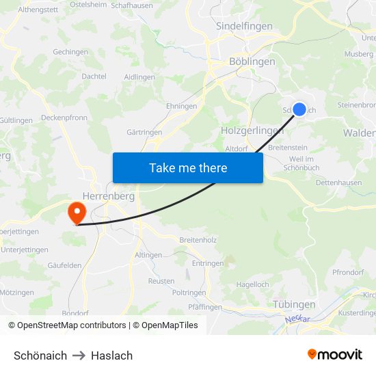 Schönaich to Haslach map