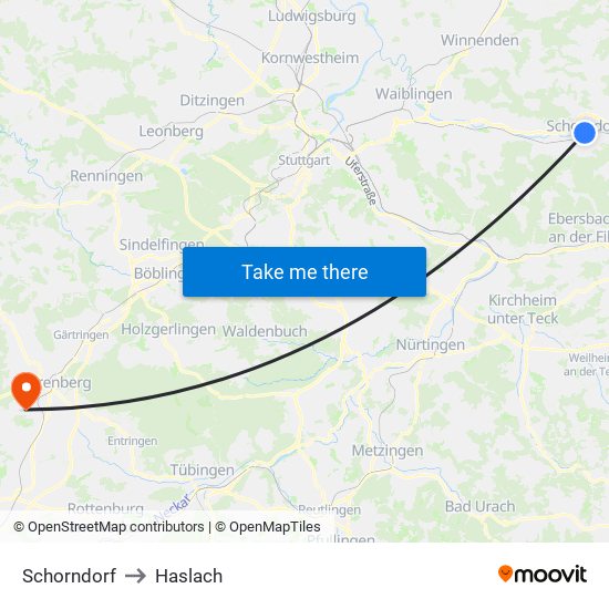 Schorndorf to Haslach map
