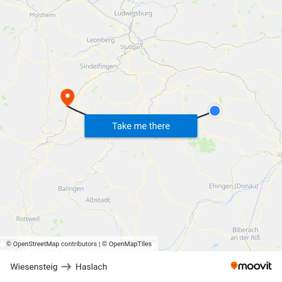 Wiesensteig to Haslach map
