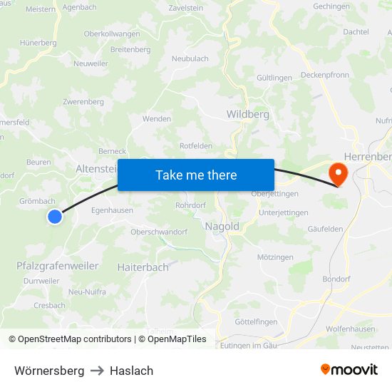 Wörnersberg to Haslach map