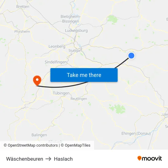 Wäschenbeuren to Haslach map