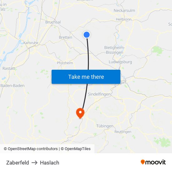 Zaberfeld to Haslach map