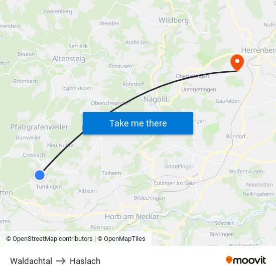 Waldachtal to Haslach map