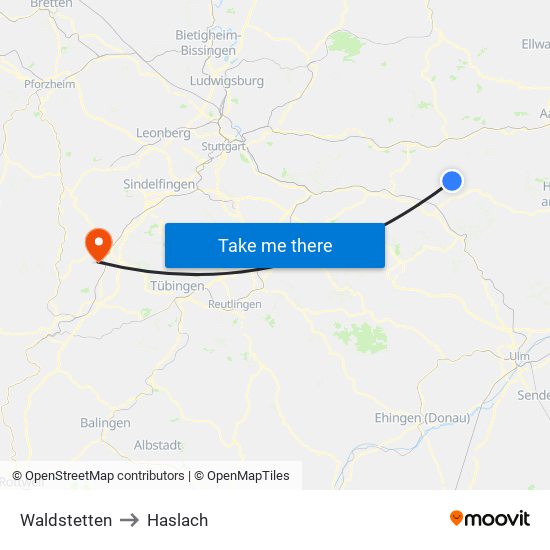 Waldstetten to Haslach map