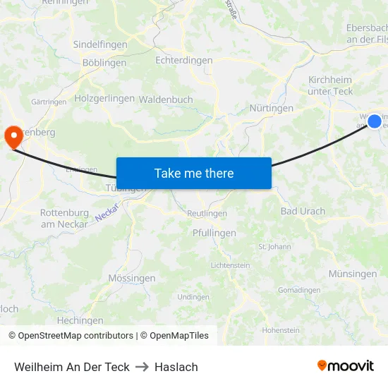 Weilheim An Der Teck to Haslach map