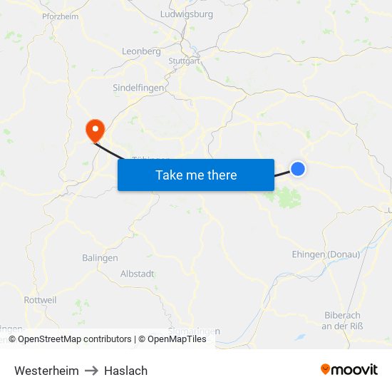 Westerheim to Haslach map