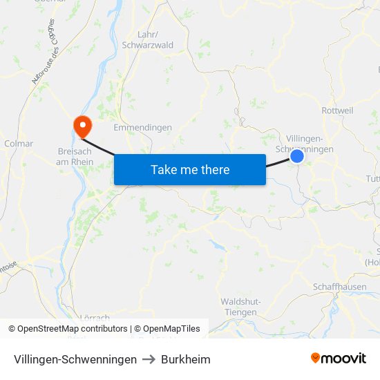 Villingen-Schwenningen to Burkheim map