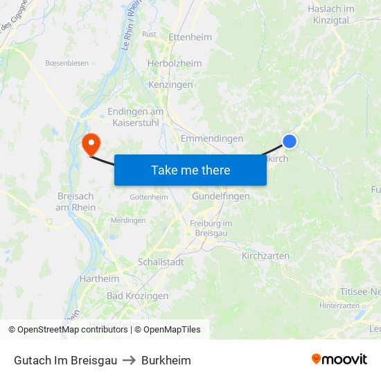 Gutach Im Breisgau to Burkheim map