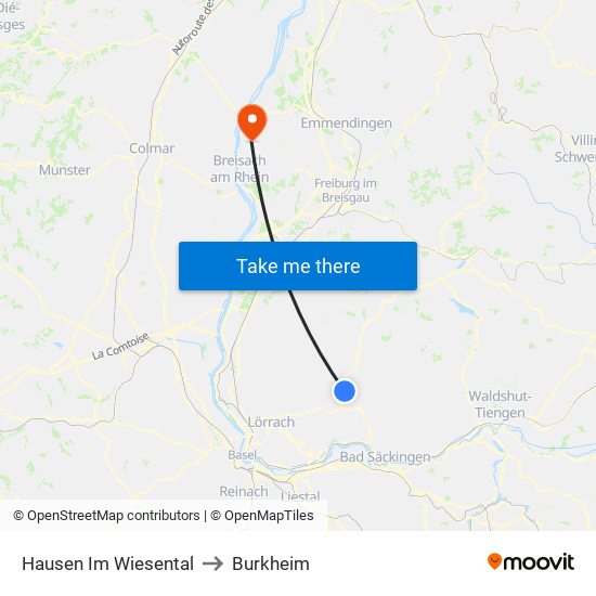 Hausen Im Wiesental to Burkheim map