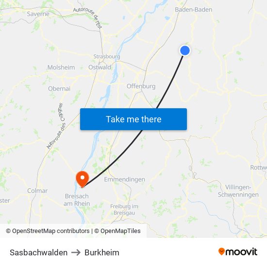 Sasbachwalden to Burkheim map