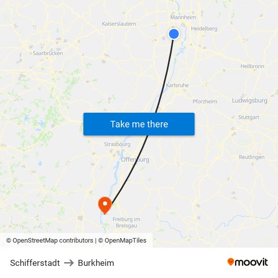 Schifferstadt to Burkheim map