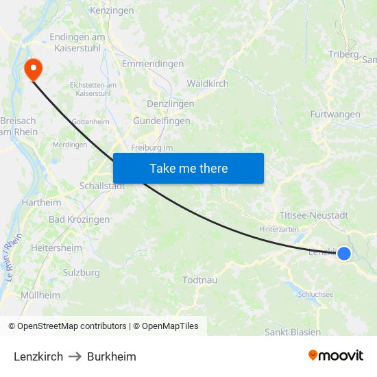Lenzkirch to Burkheim map