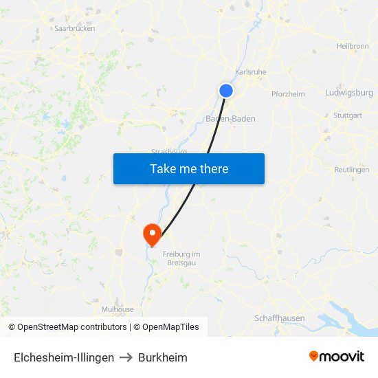 Elchesheim-Illingen to Burkheim map