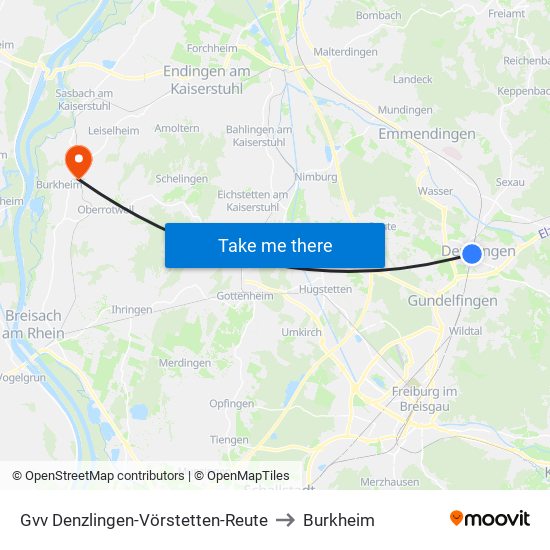 Gvv Denzlingen-Vörstetten-Reute to Burkheim map