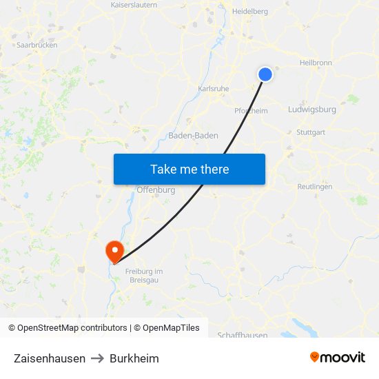 Zaisenhausen to Burkheim map