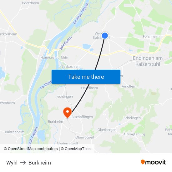 Wyhl to Burkheim map