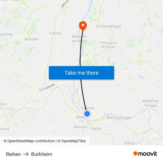 Riehen to Burkheim map