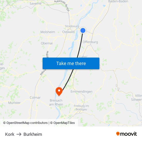 Kork to Burkheim map