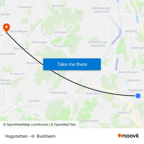 Hugstetten to Burkheim map