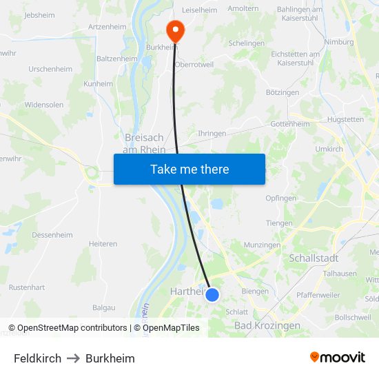 Feldkirch to Burkheim map