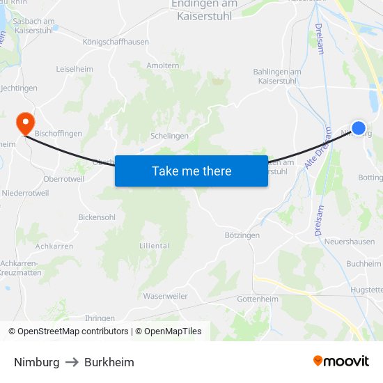 Nimburg to Burkheim map