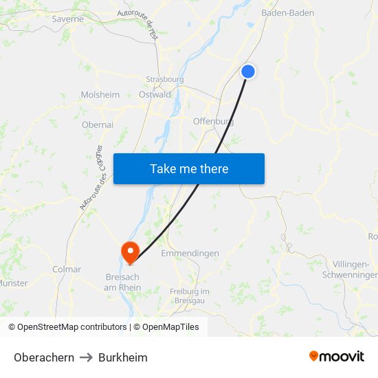 Oberachern to Burkheim map