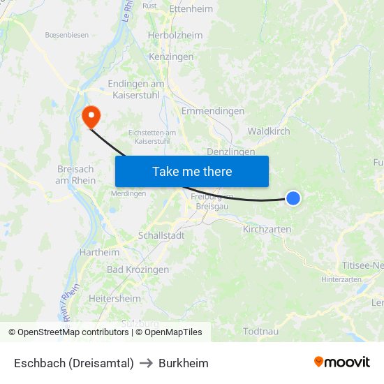 Eschbach (Dreisamtal) to Burkheim map