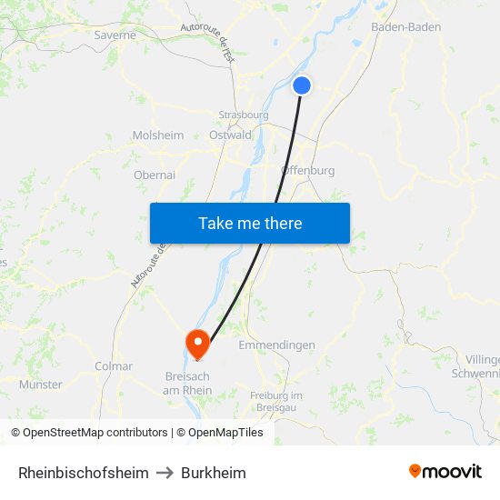 Rheinbischofsheim to Burkheim map