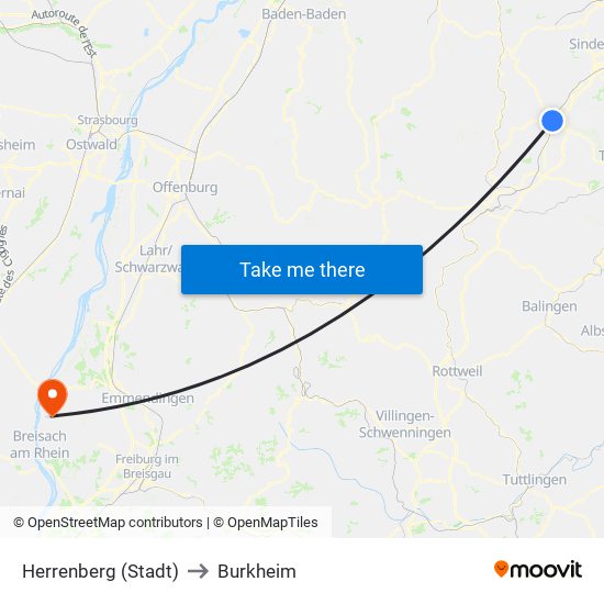 Herrenberg (Stadt) to Burkheim map