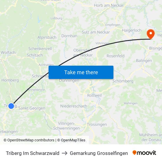 Triberg Im Schwarzwald to Gemarkung Grosselfingen map