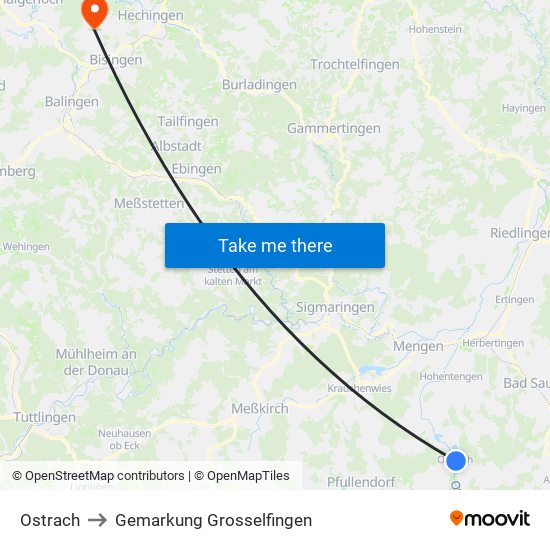 Ostrach to Gemarkung Grosselfingen map