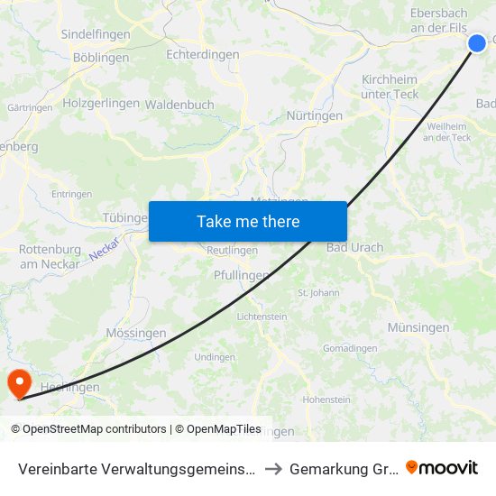 Vereinbarte Verwaltungsgemeinschaft Der Stadt Uhingen to Gemarkung Grosselfingen map