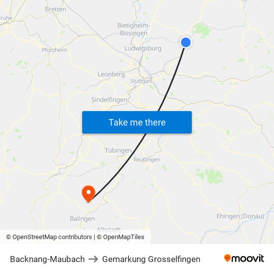 Backnang-Maubach to Gemarkung Grosselfingen map
