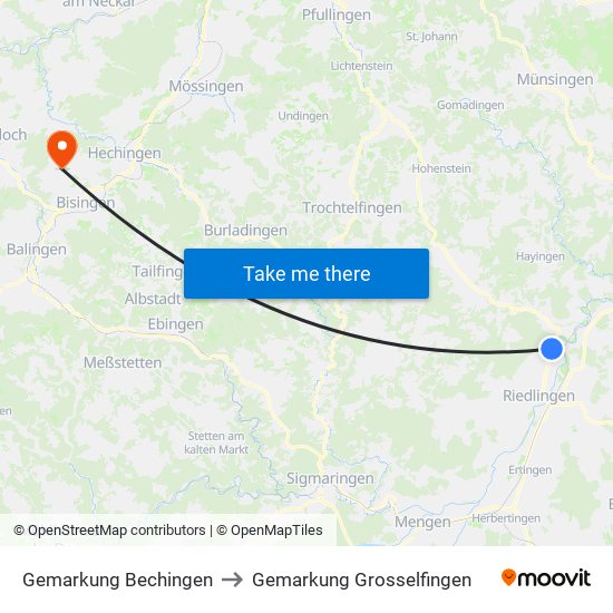 Gemarkung Bechingen to Gemarkung Grosselfingen map