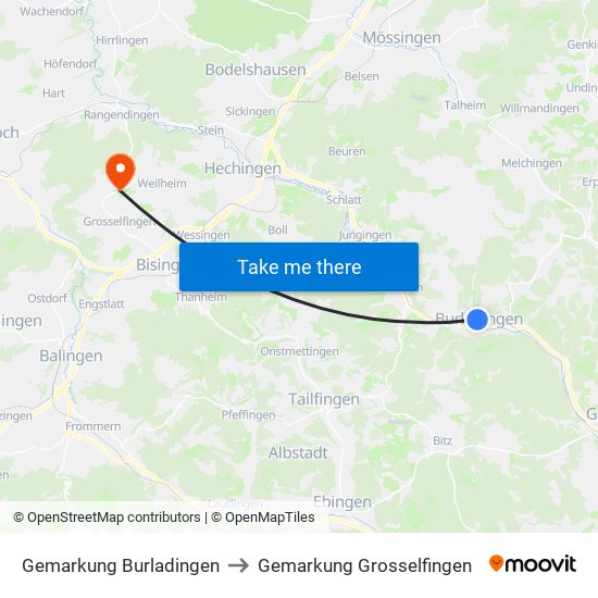 Gemarkung Burladingen to Gemarkung Grosselfingen map